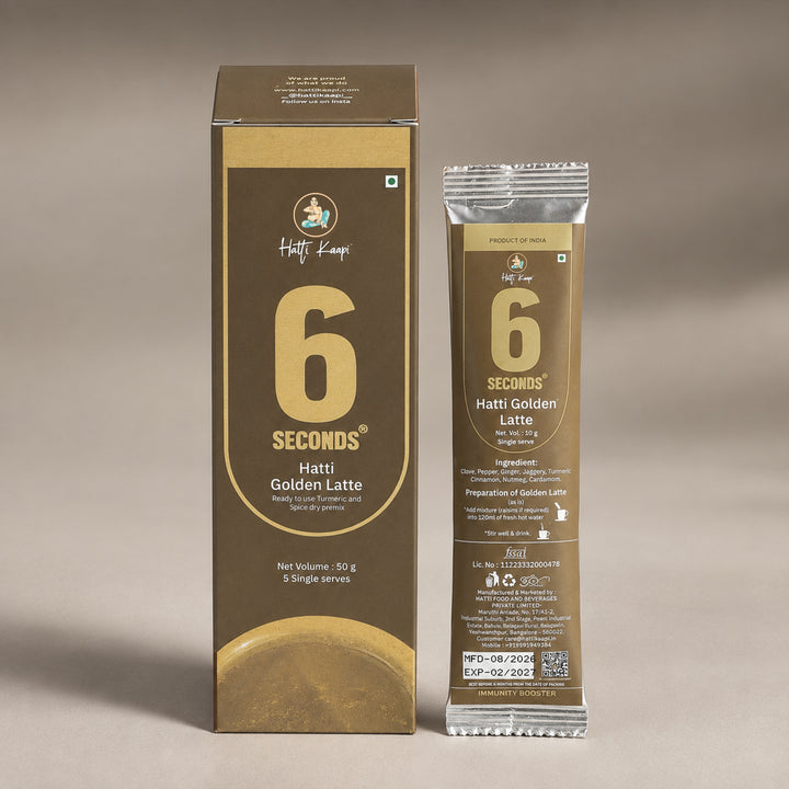 Hatti Kaapi 6 Seconds Golden Latte Powder Mix – Pack of 5 ( 25 Sachets )