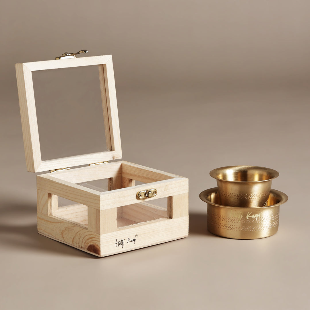 Hatti Kaapi Brass Dabra with Wooden Gift Box – 120 ml