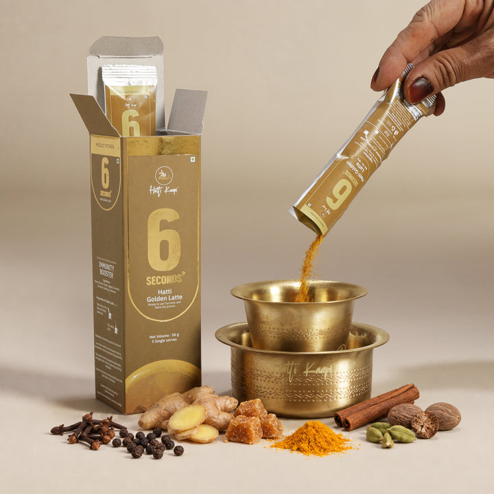 Hatti Kaapi 6 Seconds Golden Latte Powder Mix – Pack of 5 ( 25 Sachets )