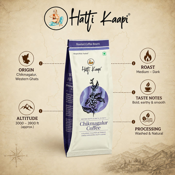 Chikmagalur Roasted Coffee Beans 250g | Medium-Dark Roast | Single Origin