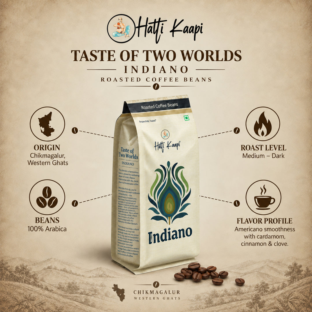 Hatti Kaapi Indiano Roasted Coffee Beans 250g | Whole Bean Coffee