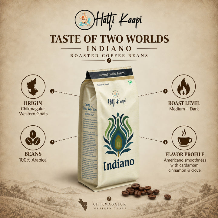 Hatti Kaapi Indiano Roasted Coffee Beans 250g | Whole Bean Coffee