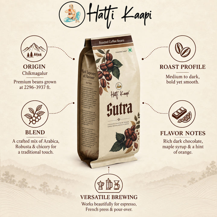 Sutra Roasted Coffee Beans 250g | Arabica & Robusta with Chicory