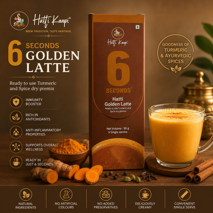 Hatti Kaapi 6 Seconds Golden Latte Powder Mix – Pack of 5 ( 25 Sachets )