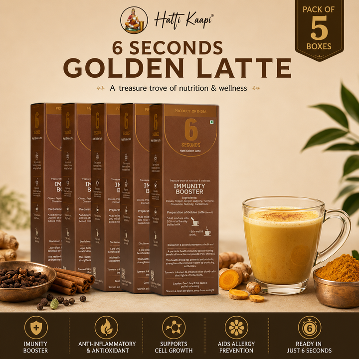 Hatti Kaapi 6 Seconds Golden Latte Powder Mix – Pack of 5 ( 25 Sachets )