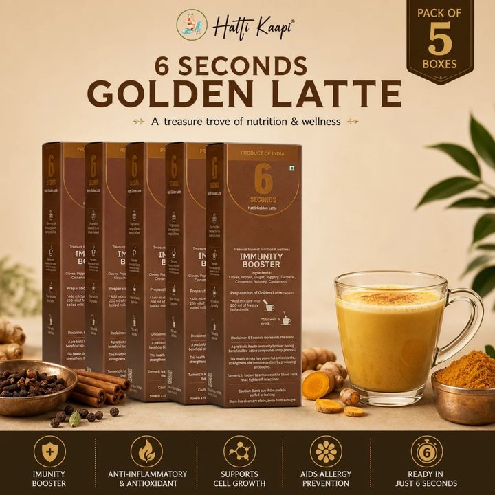 Hatti Kaapi 6 Seconds Golden Latte Powder Mix – Pack of 5 ( 25 Sachets )