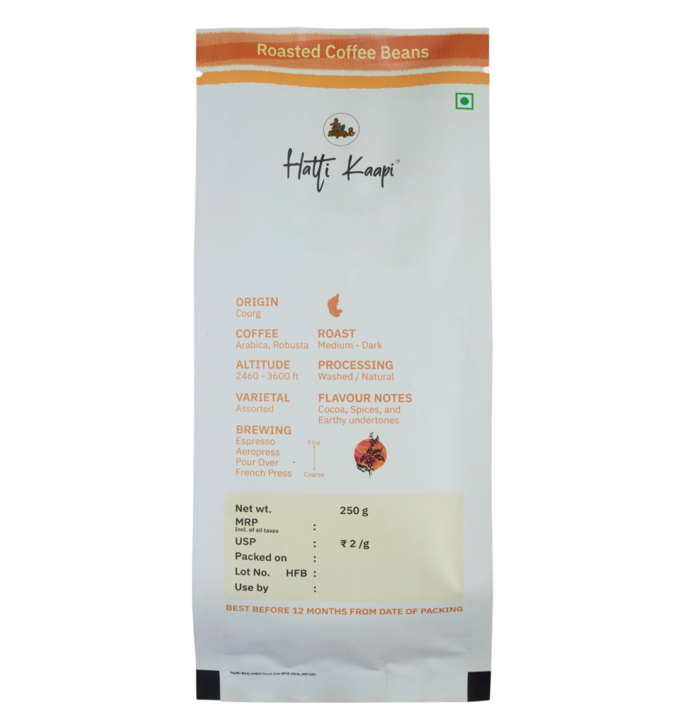 Kodagu Coffee Beans – 250g | Medium-Dark Roast Arabica & Robusta