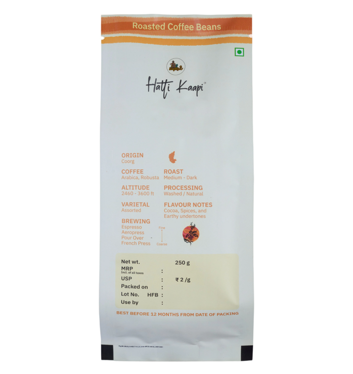 Kodagu Coffee Beans – 250g | Medium-Dark Roast Arabica & Robusta